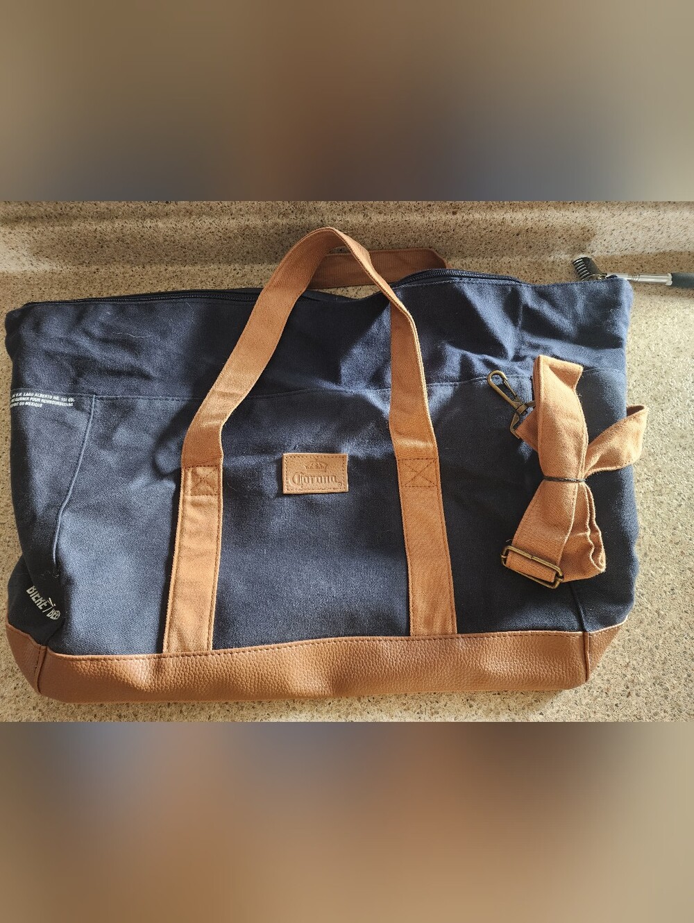 Corona Navy& Brown Canvas  Large Tote/Duffel  Bag with Removable Strap